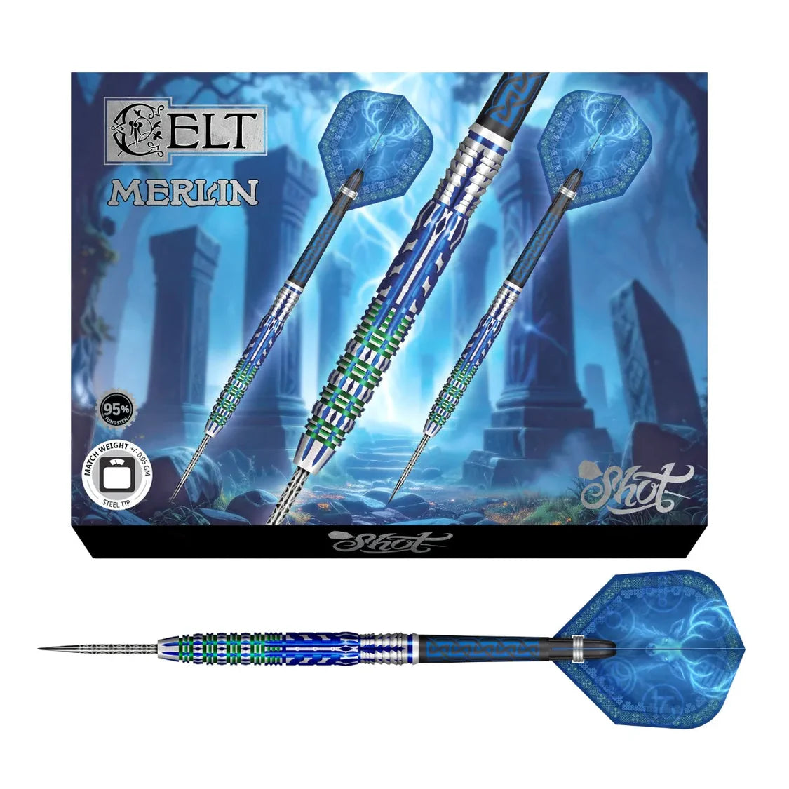Shot Celt Merlin 95% Tungsten Steel Tip Darts 23 gram